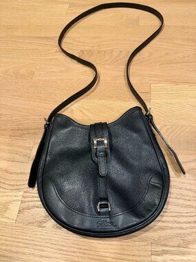 Longchamp Black Leather Buckle Crossbody Hobo Bag